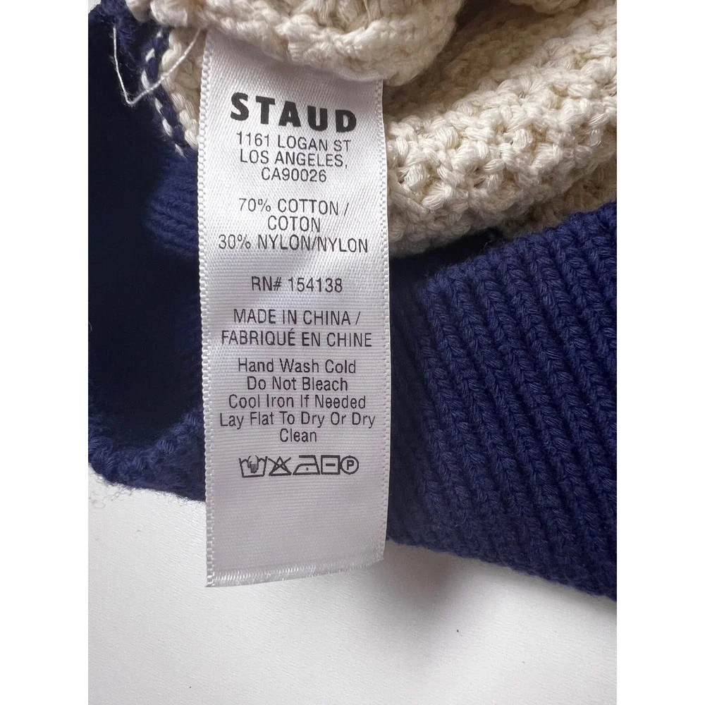 STAUD Altea Cream Navy Waffle Knit Polo Sweater Size L‎ NWT